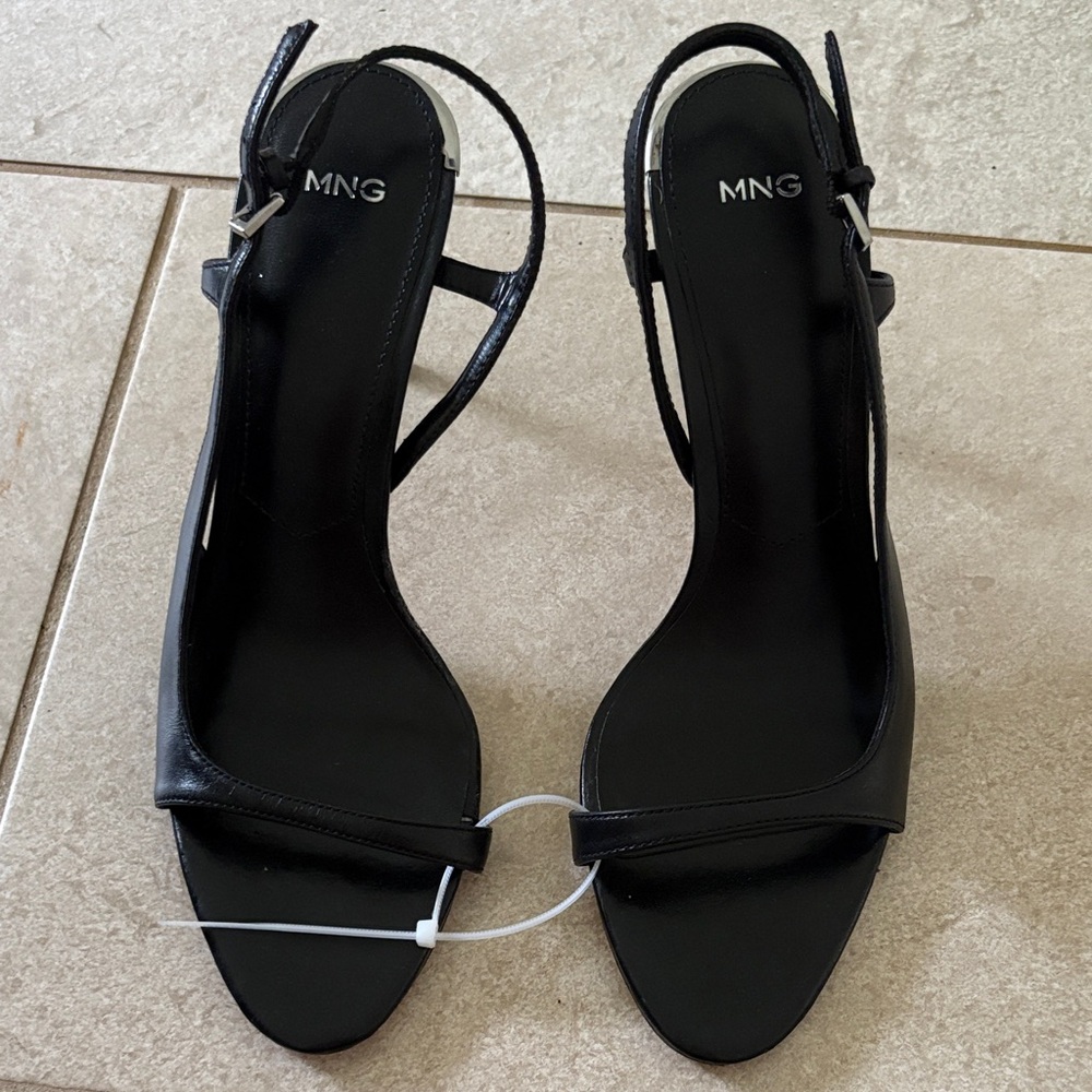 Mango Black Leather Slingback Heels